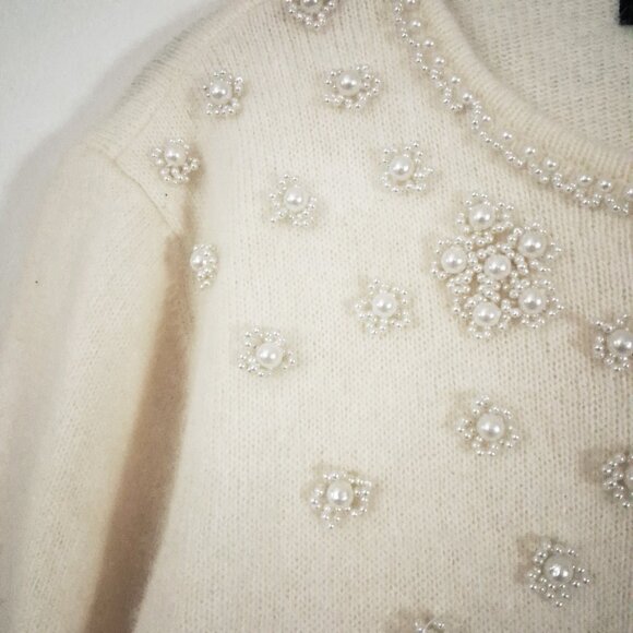 Vintage Ivory Pearl Beaded Sweater, Lambswool Angora Blend - Picture 5 of 8